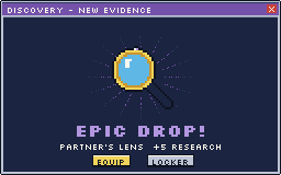 Concept screen: an epic evidence drop glowing in the dark.