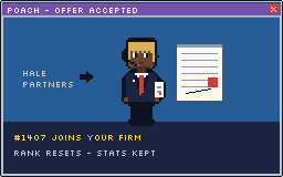 Concept screen: a poached lawyer signs a contract with a new firm.